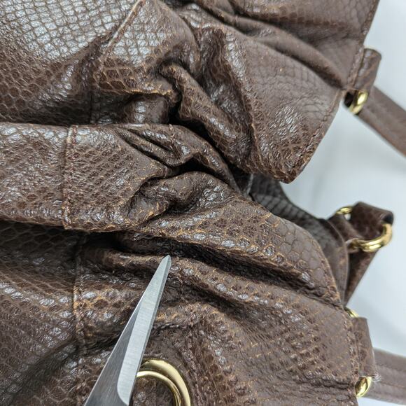 Cole Haan Brown Leather Purse Womens Drawstring Hobo Satchel Handbag Damaged - Picture 13 of 16